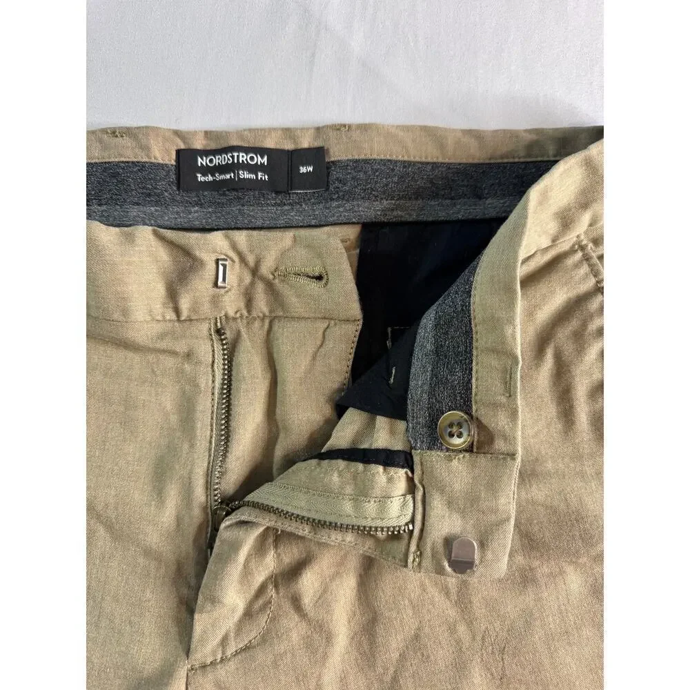 Nordstrom Tech-Smart Slim Fit Shorts Mens 36 Khaki Performance Stretch Casual